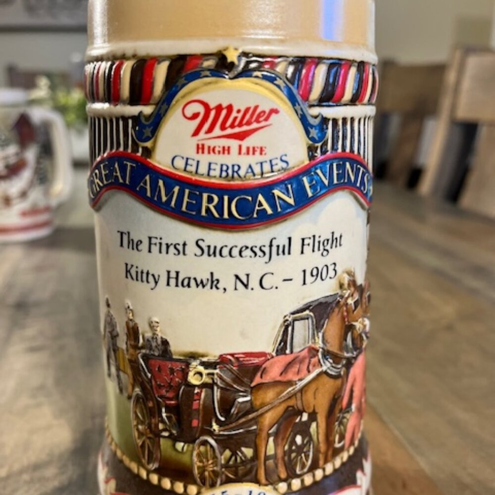 Vintage 1986 Miller High Life Beer Stein First Flight Kitty Hawk NC 1903 / 28570